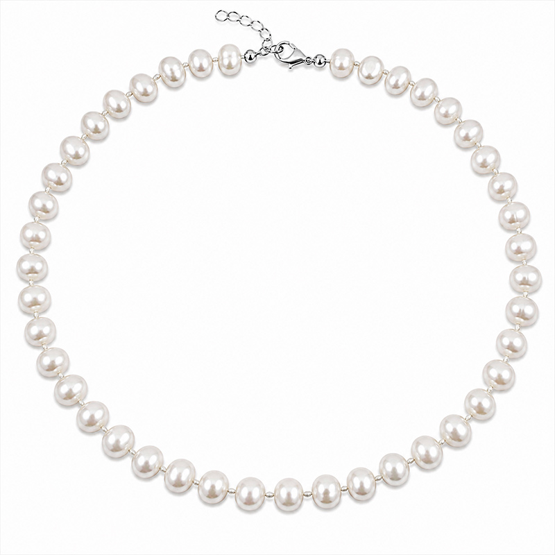 Jt Unisex ασημένιο κολιέ φυσικά μαργαριτάρια 8mm - 9mm 45 εκ. + 5cm προέκταση